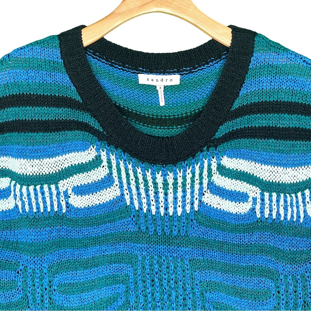 Sandro Blue and Green Patterned Sweater - Picture 3 of 5